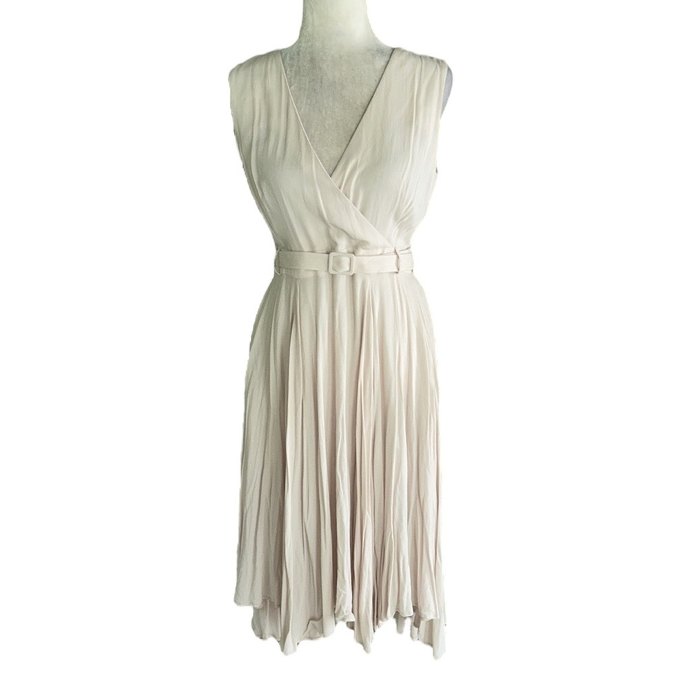 BGL Ivory Faux Wrap Belted V-Neck Midi Dress Shirtdress - 6
